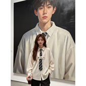 学院风领带灯芯绒衬衫 情侣外套 衬衣叠穿美式 男春季 高级感内搭长袖