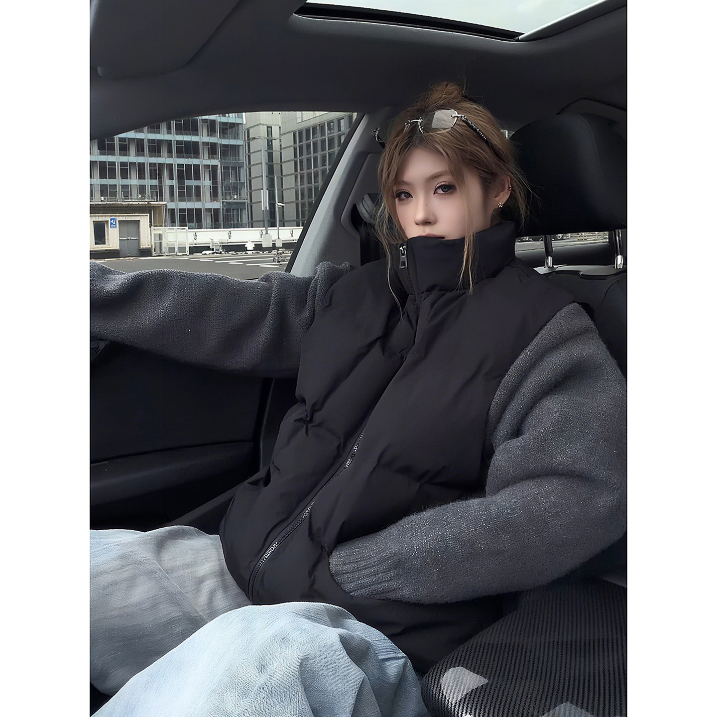 黑色立领羽绒马甲男女款冬季