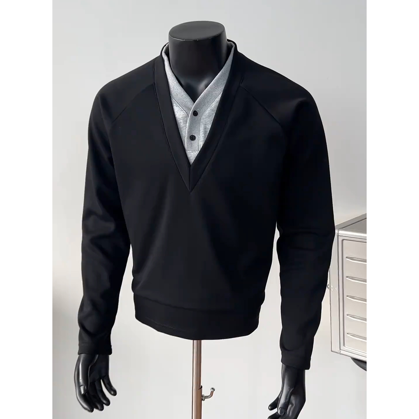 假两件亨利领卫衣男款美式外套