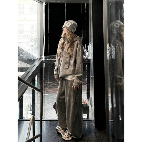 韩系慵懒风针织卫衣男生一整套