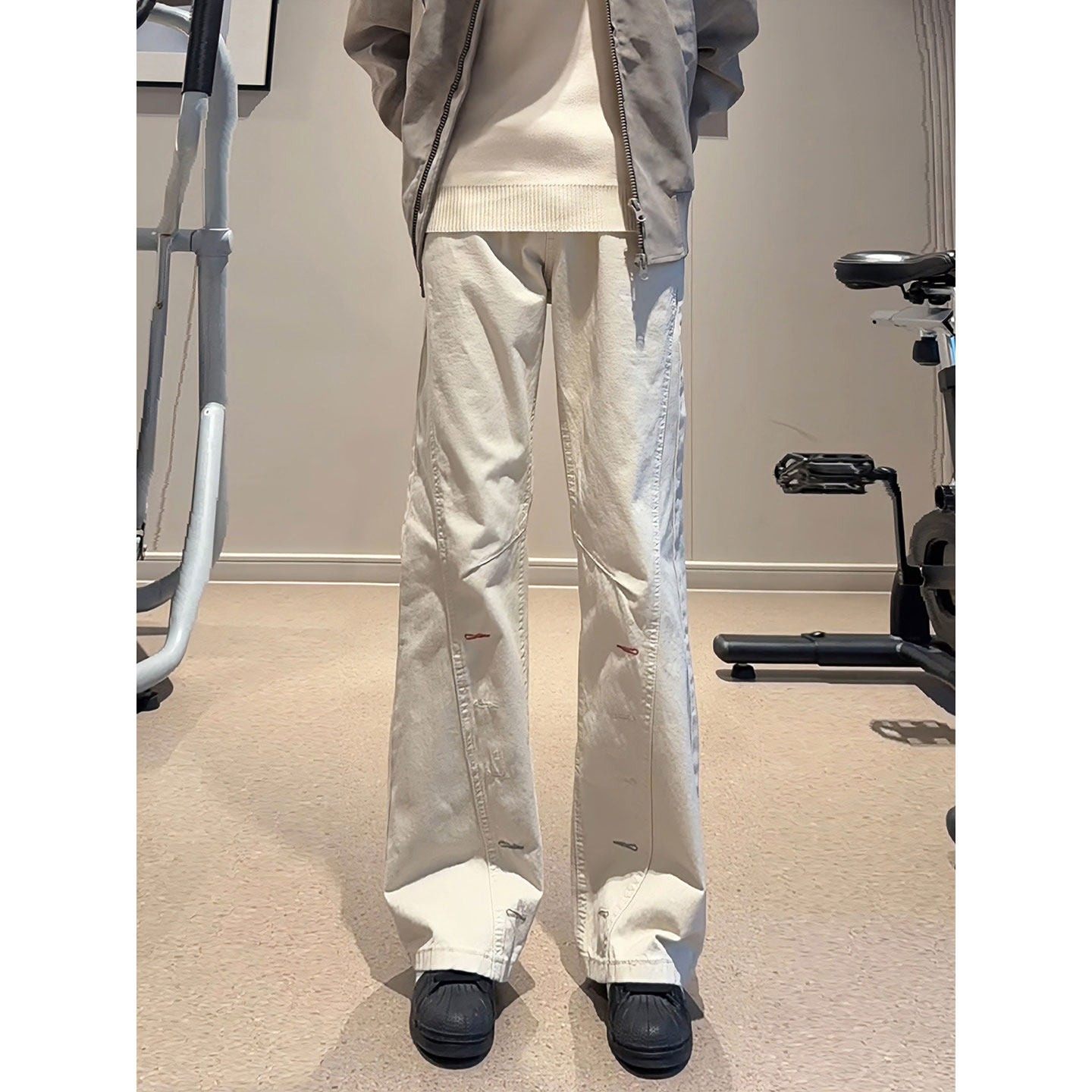 米白色纯棉斜切牛仔裤男款春季美式高街vibe裤子高级感直筒微喇裤,男装,牛仔裤,淘宝优惠券,粉丝福利购,淘宝优惠卷