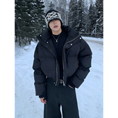 冬季 黑色短款 廓形棉服男款 高级感立领面包服东北防寒保暖棉衣外套