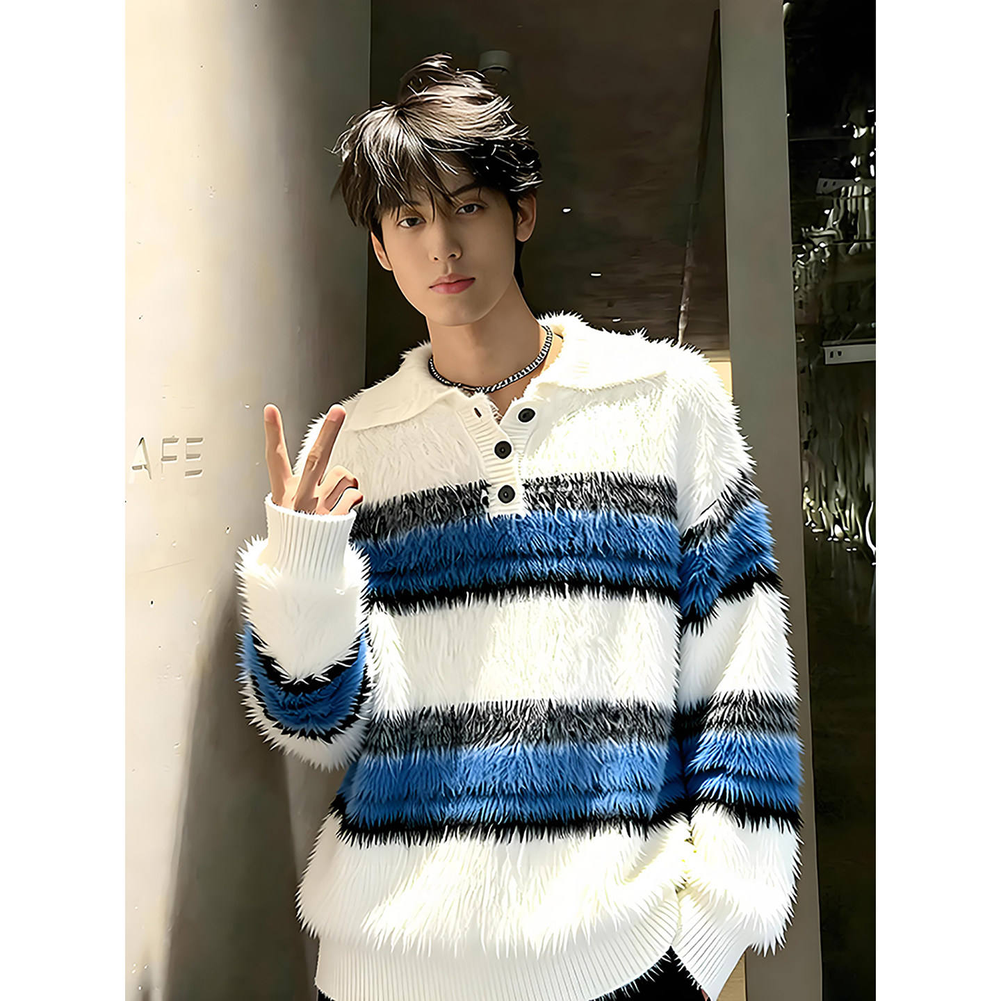 水貂绒马海毛polo领毛衣男生秋冬