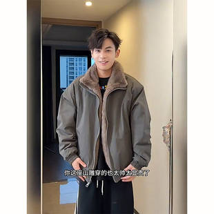 痞帅座山雕加厚棉衣夹克男款 松双面穿毛领棉服松弛感保暖外套 冬季
