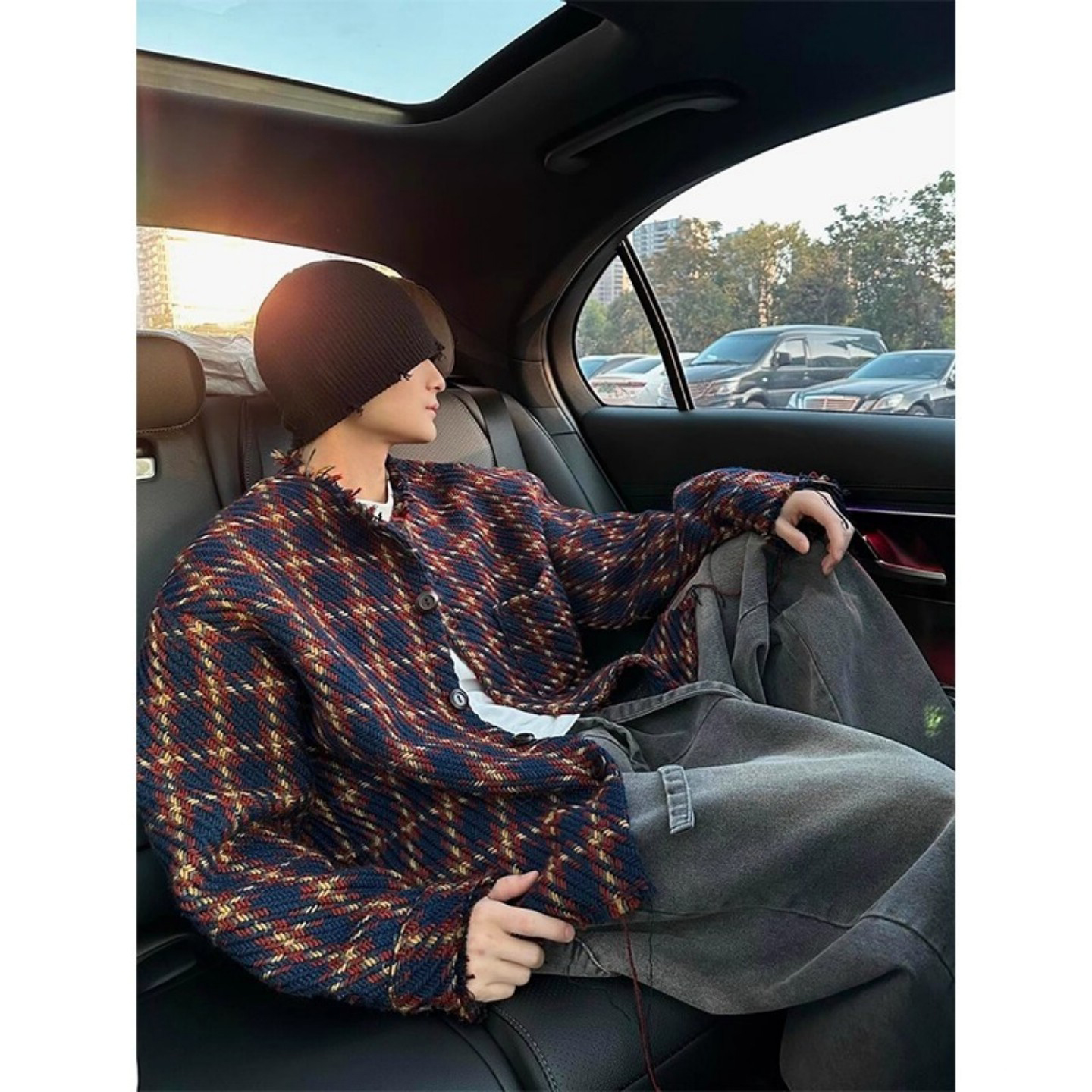 小香风粗花呢针织夹克男款秋季小众设计感编织外套高级感毛边上衣