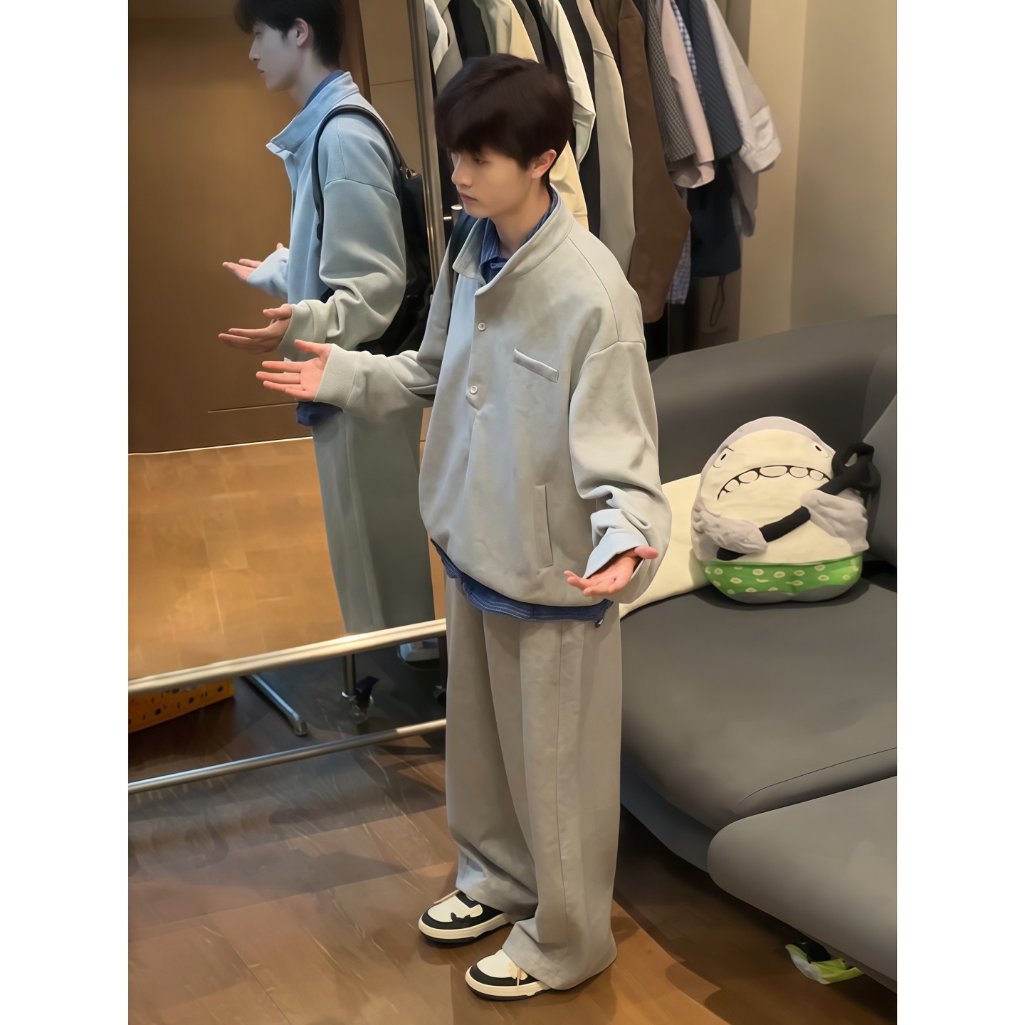 韩版立领排扣卫衣卫裤青少年男生