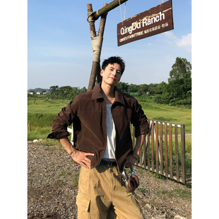 美拉德巴恩风夹克男款秋季短款翻领仿麂皮绒外套高级感痞帅棒球服