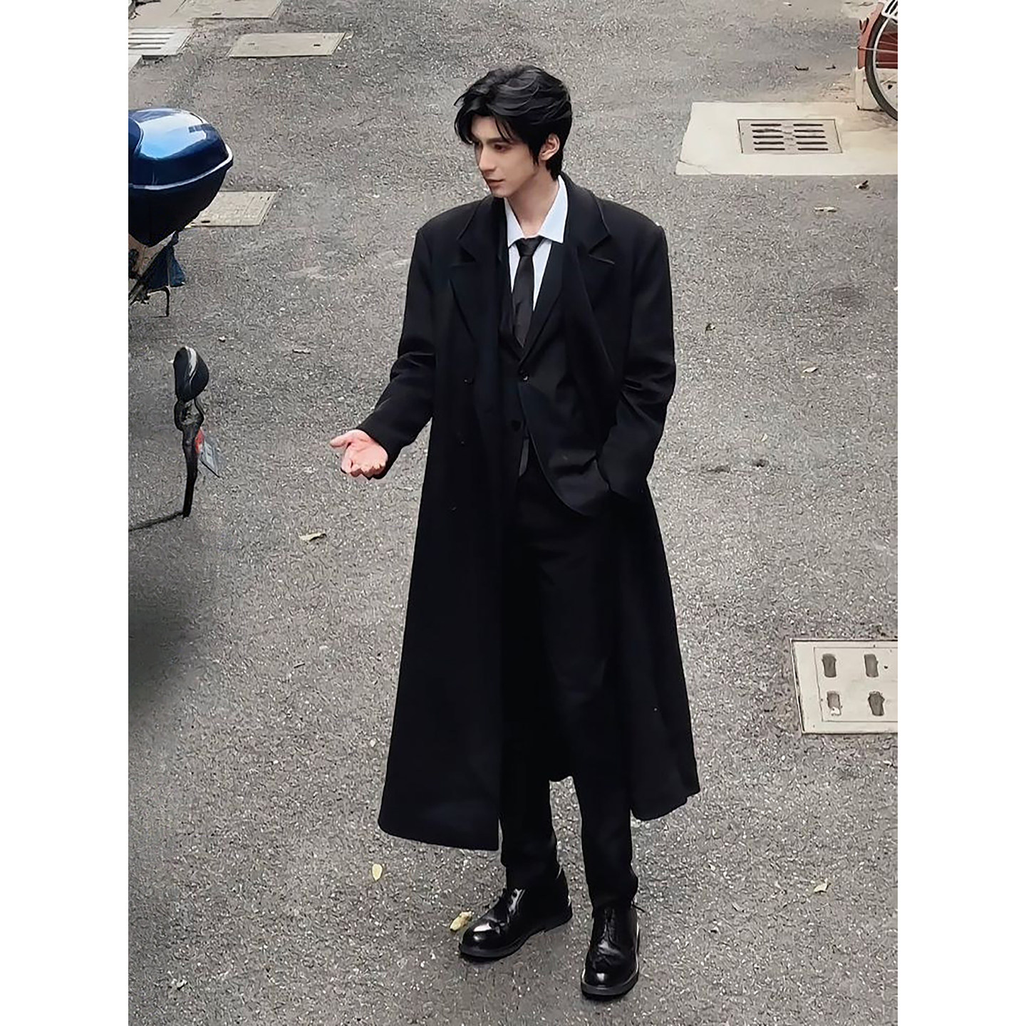 黑色韩版中长款毛呢大衣男款冬季英伦风垫肩妮子西服外套过膝风衣,男装,毛呢大衣,淘宝优惠券,粉丝福利购,淘宝优惠卷