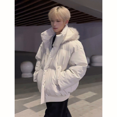 可拆卸连帽pu皮羽绒棉服男款冬季