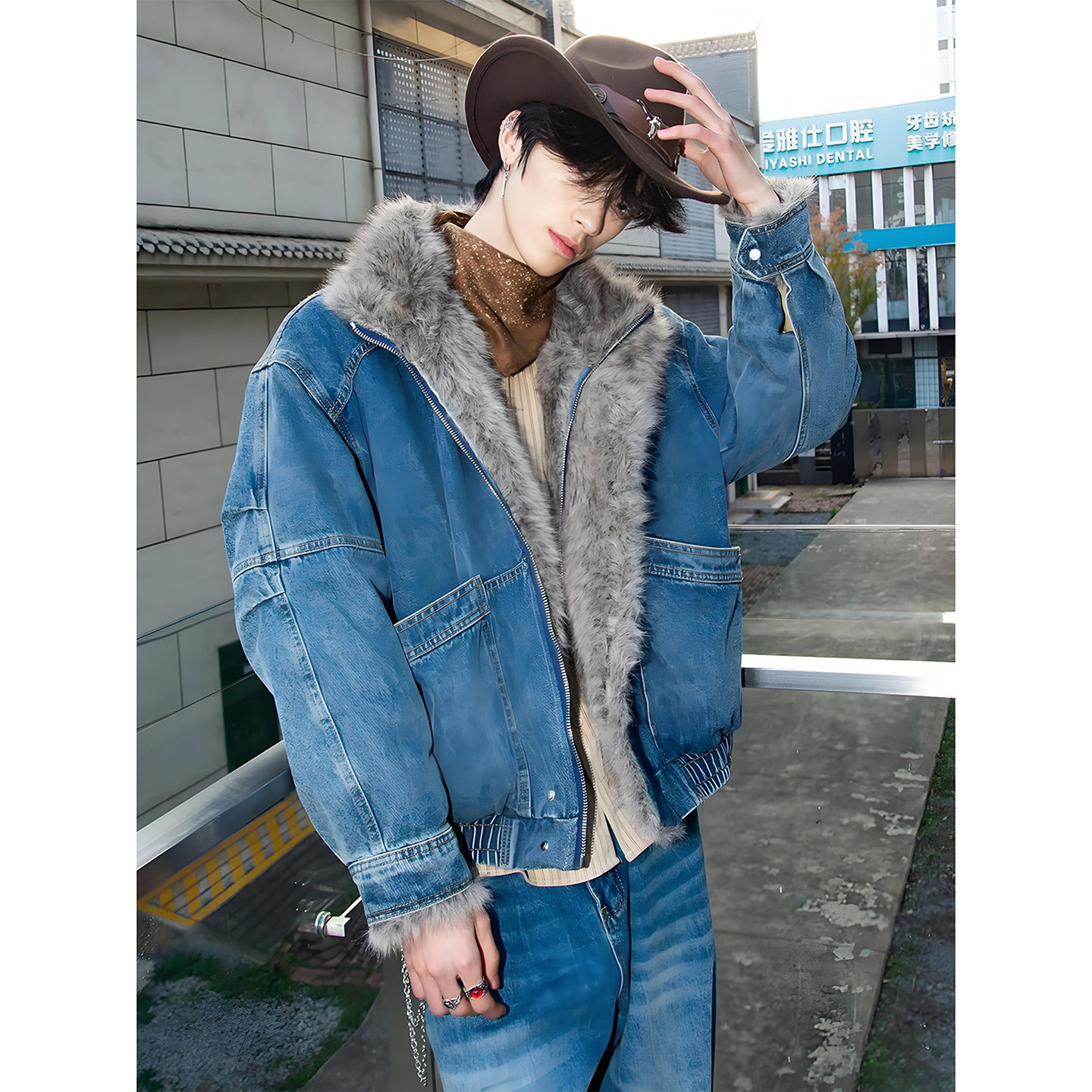 水洗解构短款牛仔外套男冬季美式毛领座山雕棉服加厚保暖毛领棉衣,男装,棉衣,淘宝优惠券,粉丝福利购,淘宝优惠卷