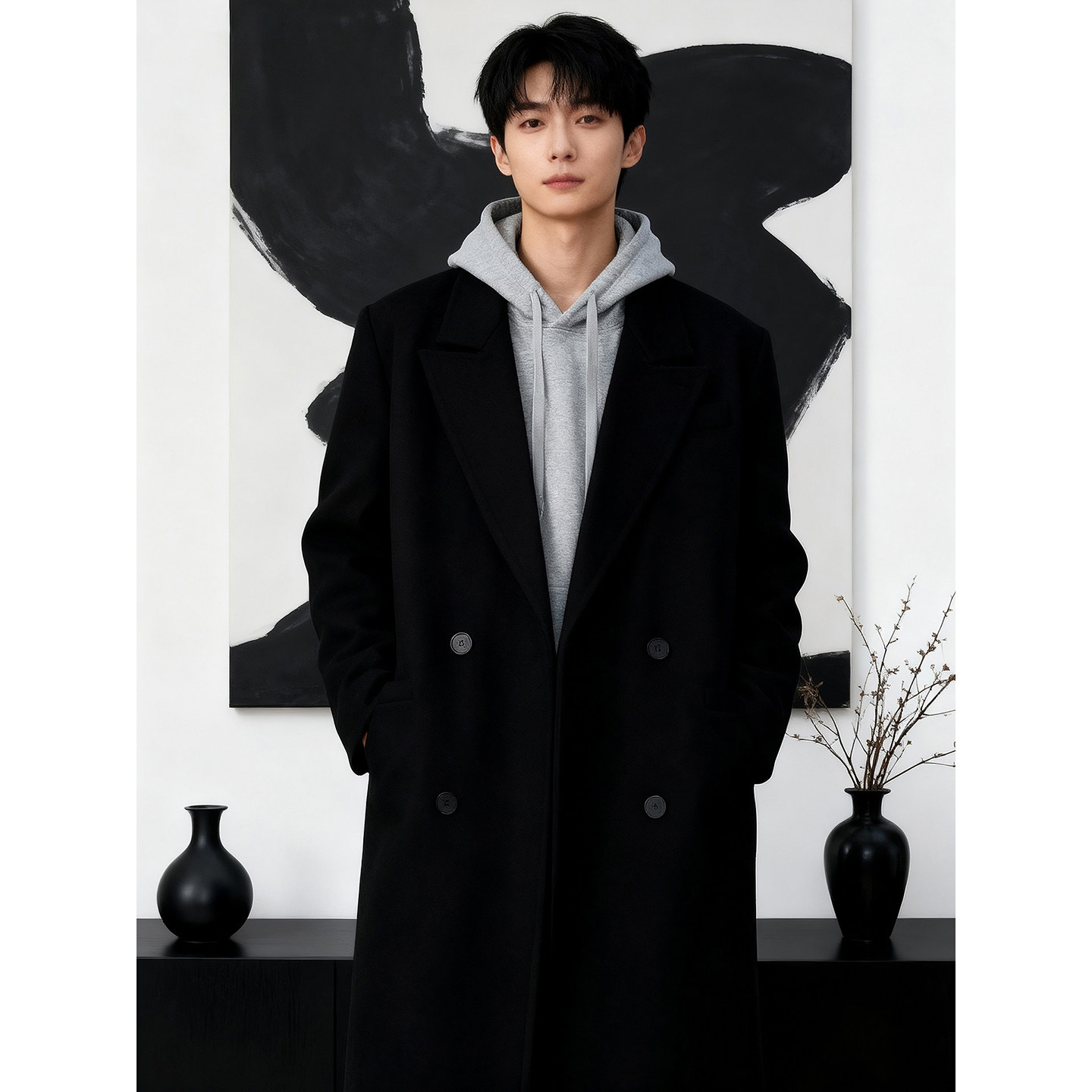 老钱风高级感毛呢大衣男款秋冬韩版克鲁苏风衣中长款过膝西装外套,男装,毛呢大衣,淘宝优惠券,粉丝福利购,淘宝优惠卷