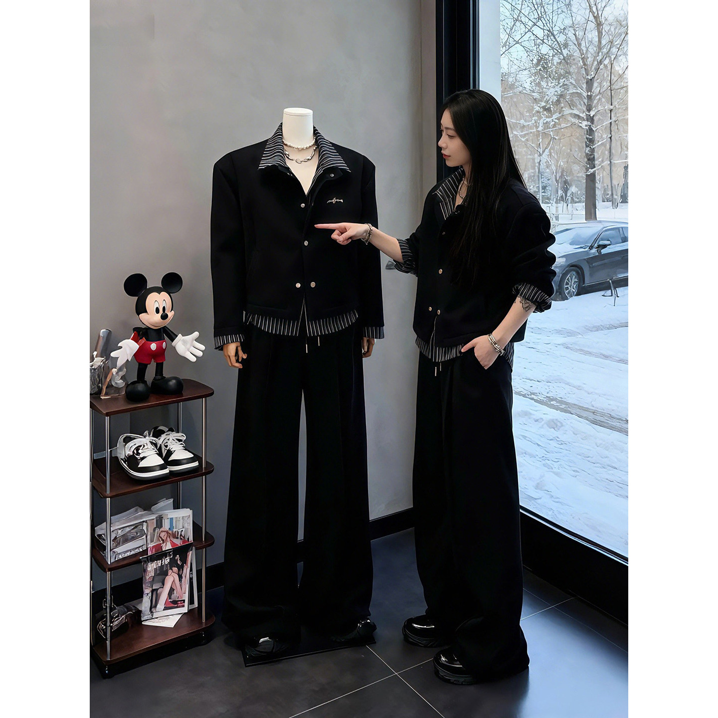 设计感小众假两件条纹拼接卫衣男女款冬装韩系穿搭一整套运动套装,男装,时尚套装,淘宝优惠券,粉丝福利购,淘宝优惠卷