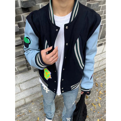 美式高街vibe毛呢棒球服男秋冬