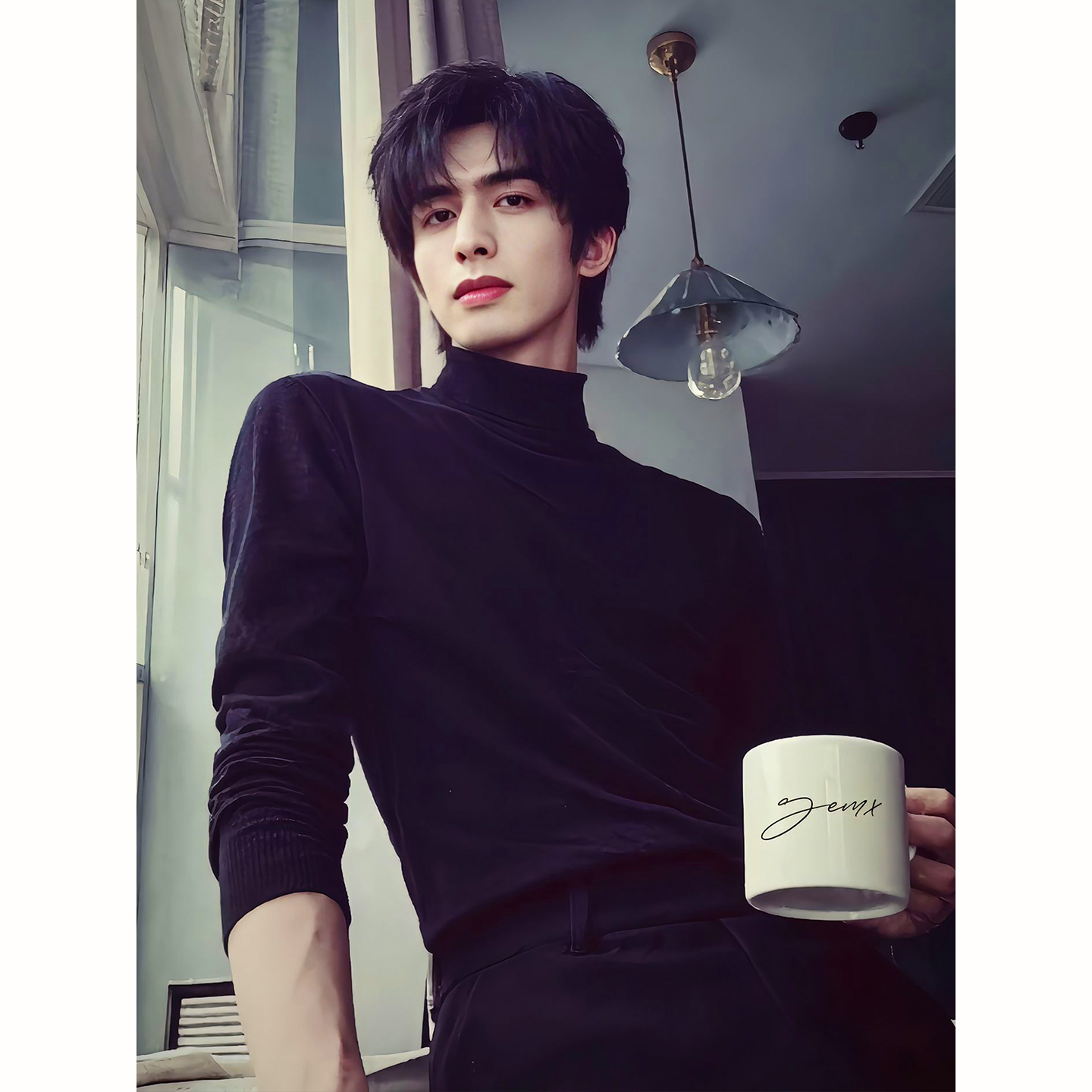 美式黑色高领打底衫男款秋季高级感保暖修身长袖t恤内搭打底卫衣