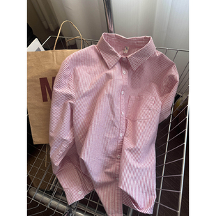 韩版松弛感粉色条纹衬衫男款春季慵懒风穿搭衬衣情侣叠穿开衫外套