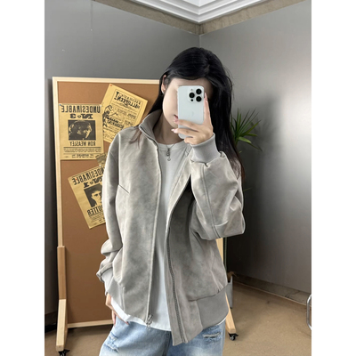 美式雾面扎染PU皮衣外套男款秋季