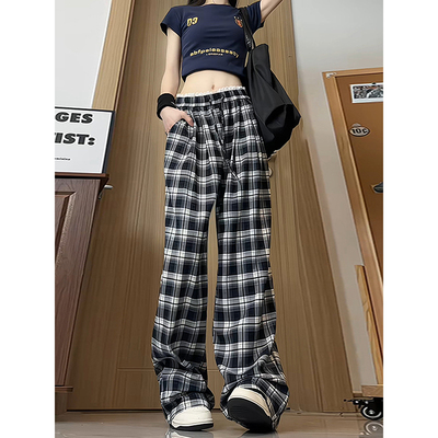 格子美式休闲裤子宽松bf慵懒风男