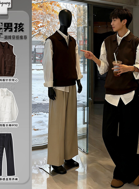 美拉德polo领针织马甲韩系学院风dk男生制服套装叠穿无袖毛衣背心