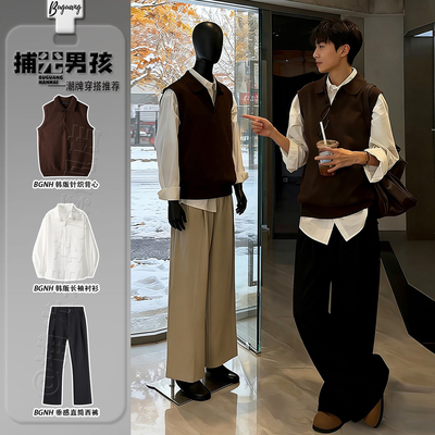 美拉德polo领针织马甲韩系学院风