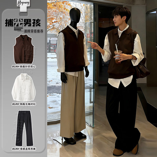 美拉德polo领针织马甲韩系学院风