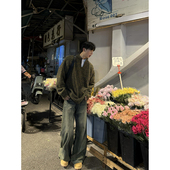 韩系氛围感v领落肩毛衣男生春秋外搭针织衫 慵懒风不起球套头线衣