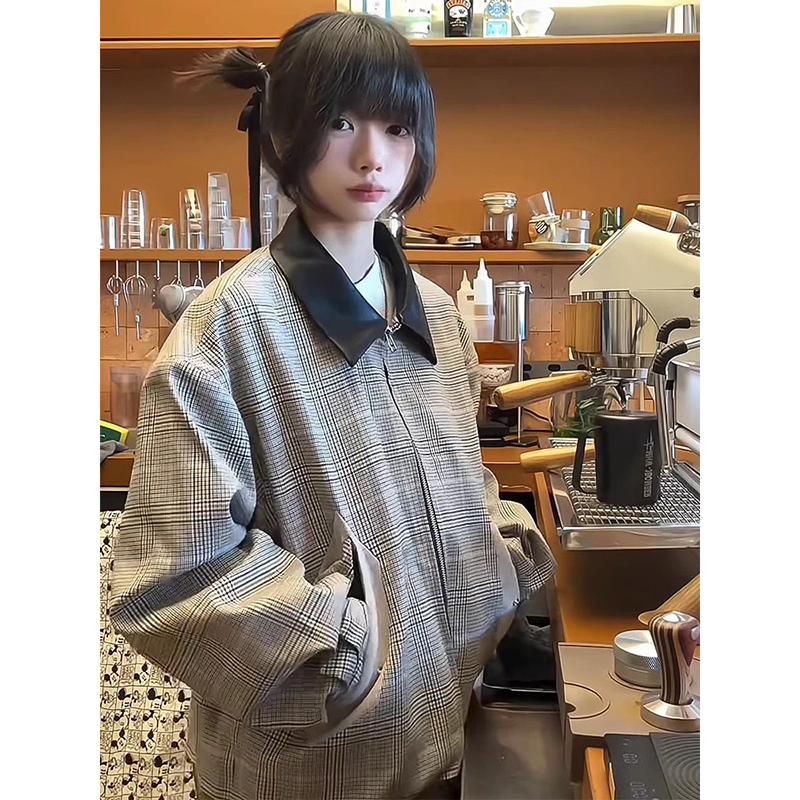 cleanfit哈灵顿夹克千鸟格外套