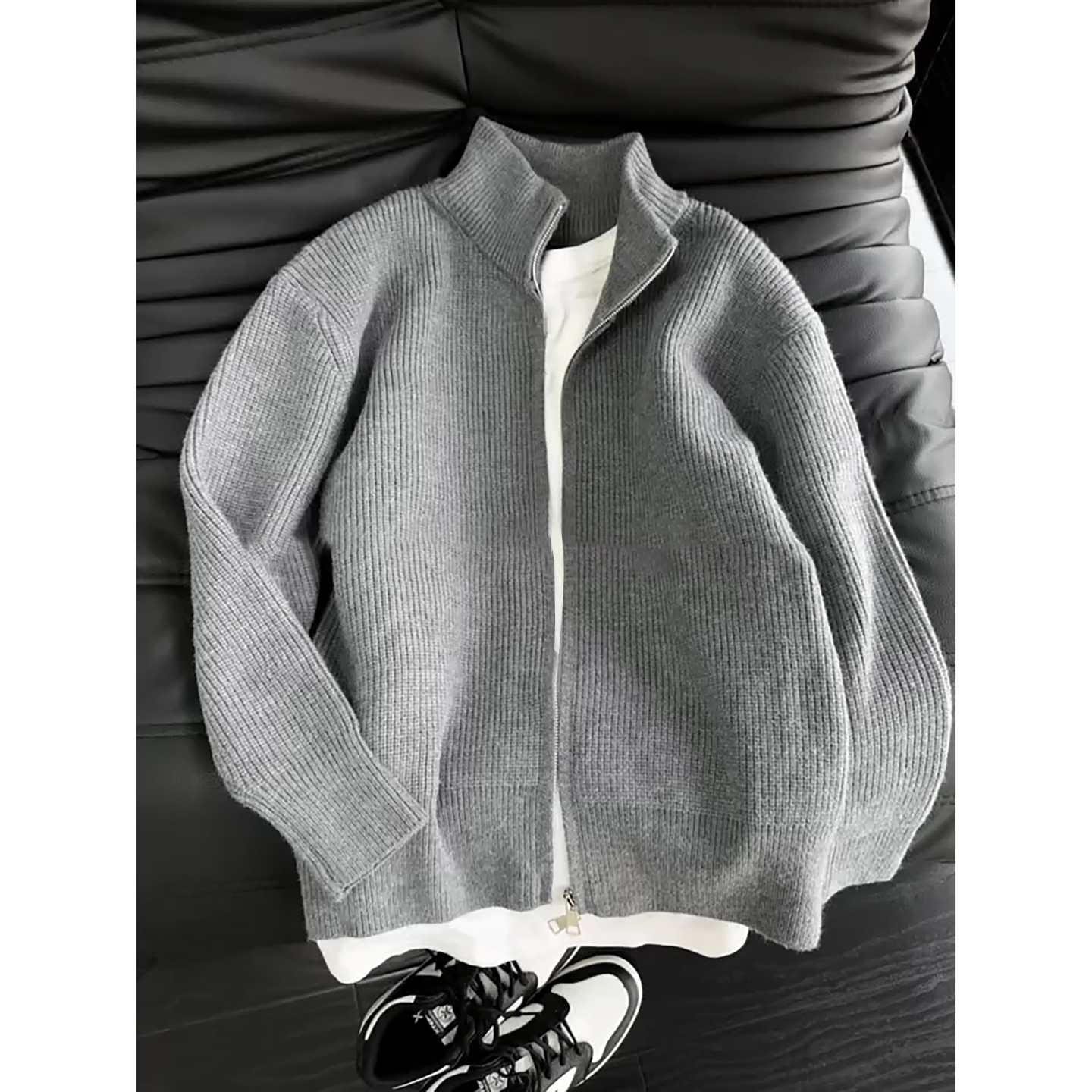 美式cleanfit立领针织开衫男秋季慵懒高级感拉链毛衣韩版修身夹克