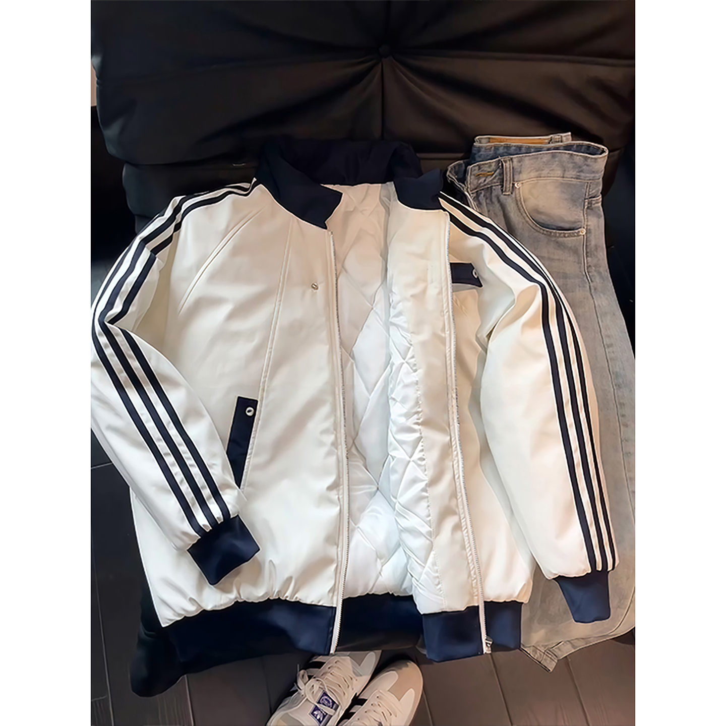 三条杠美式飞行夹克棉服男款秋冬