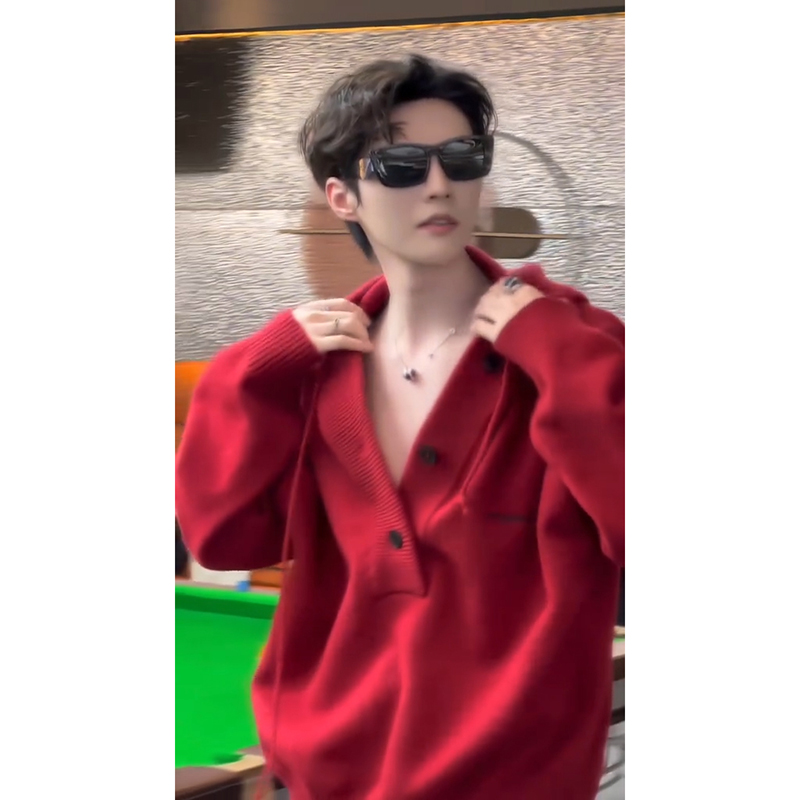 安可拉红男士毛线衣本命年加厚