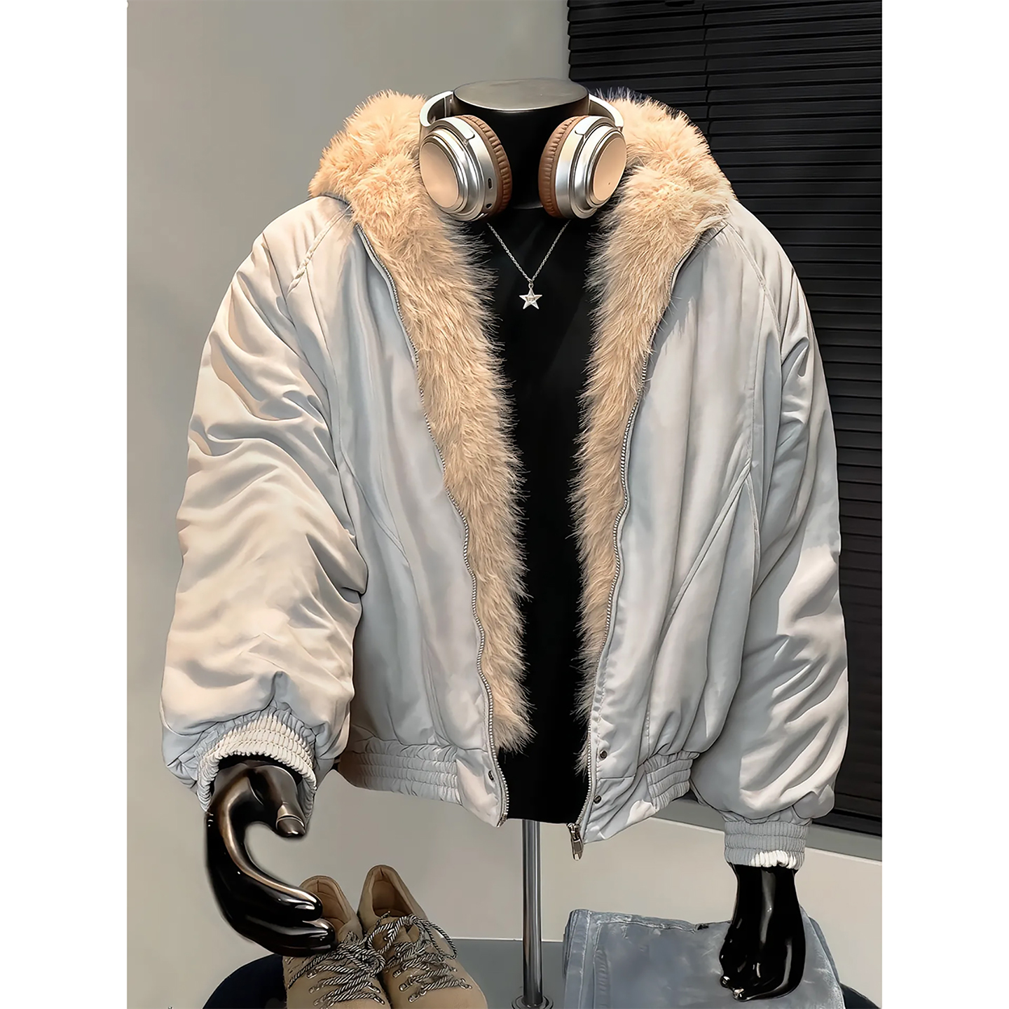 座山雕毛领连帽夹克棉服秋冬加绒