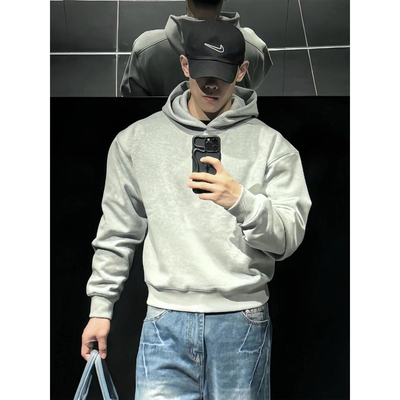 浅灰色加厚加绒卫衣男款秋冬