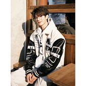 高级感学院风外套bomber短款 美式 高街字母拼接夹克男春秋季 棒球服