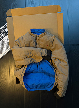 蓝色0标双面穿棉服男款冬季高级感户外防风棉袄cleanfit加厚棉衣