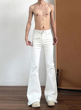 白色微喇牛仔裤男款秋冬美式痞帅炸街直筒裤子cleanfit加绒弯刀裤