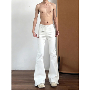 白色微喇牛仔裤男款秋冬美式痞帅炸街直筒裤子cleanfit加绒弯刀裤