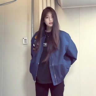 美式复古徽章刺绣飞行夹克男秋季潮牌高街vibe开衫外套情侣棒球服