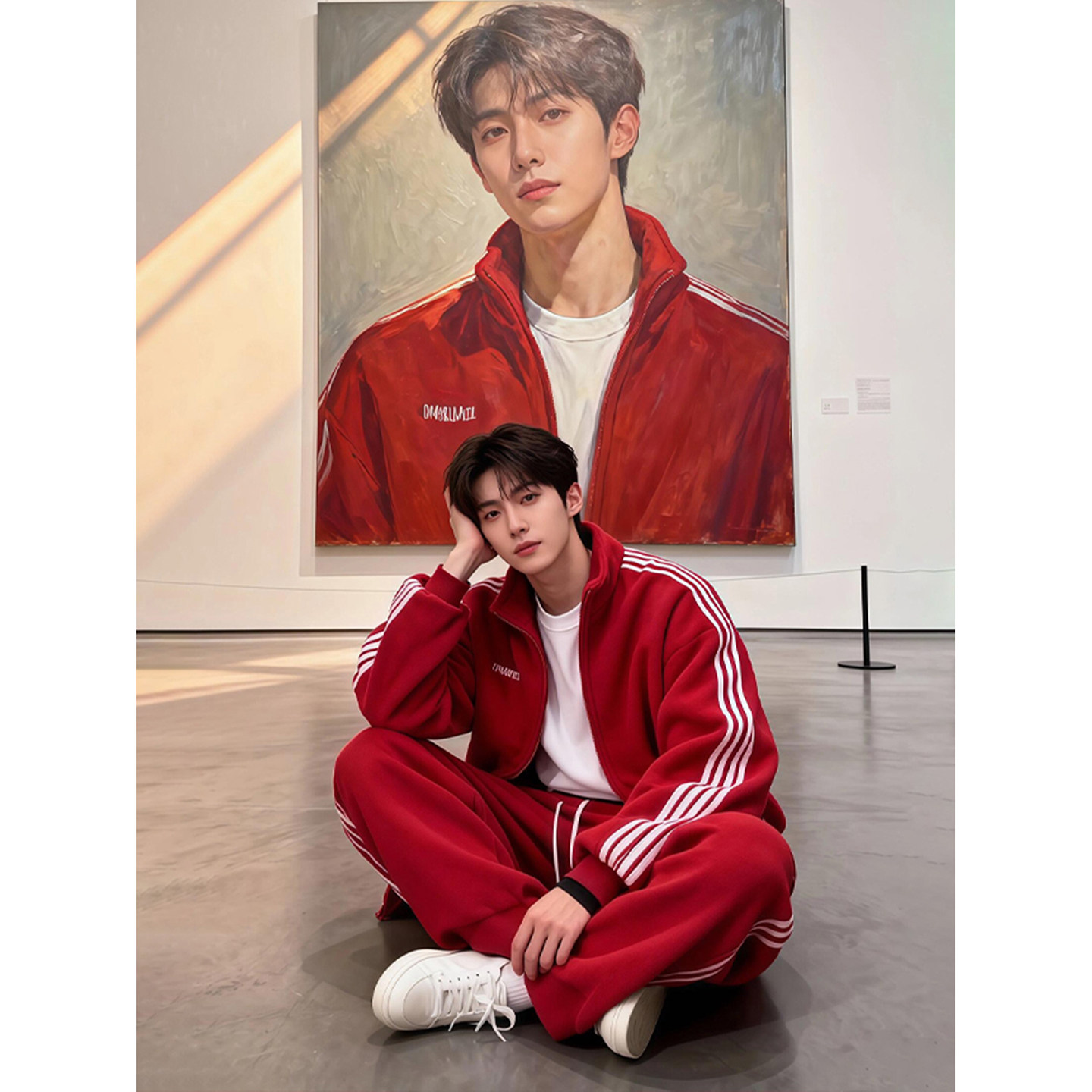 摇粒绒条纹棉服套装男款秋冬高级感本命年红色卫衣卫裤休闲两件套