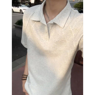 短袖 领五分半袖 男款 拼接设计感t恤重磅衬衫 夏季 白花灰正肩polo衫