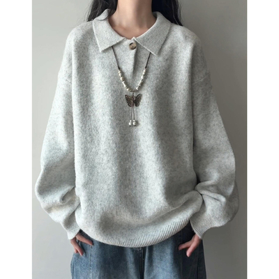 花灰色polo衫毛衣男款秋冬