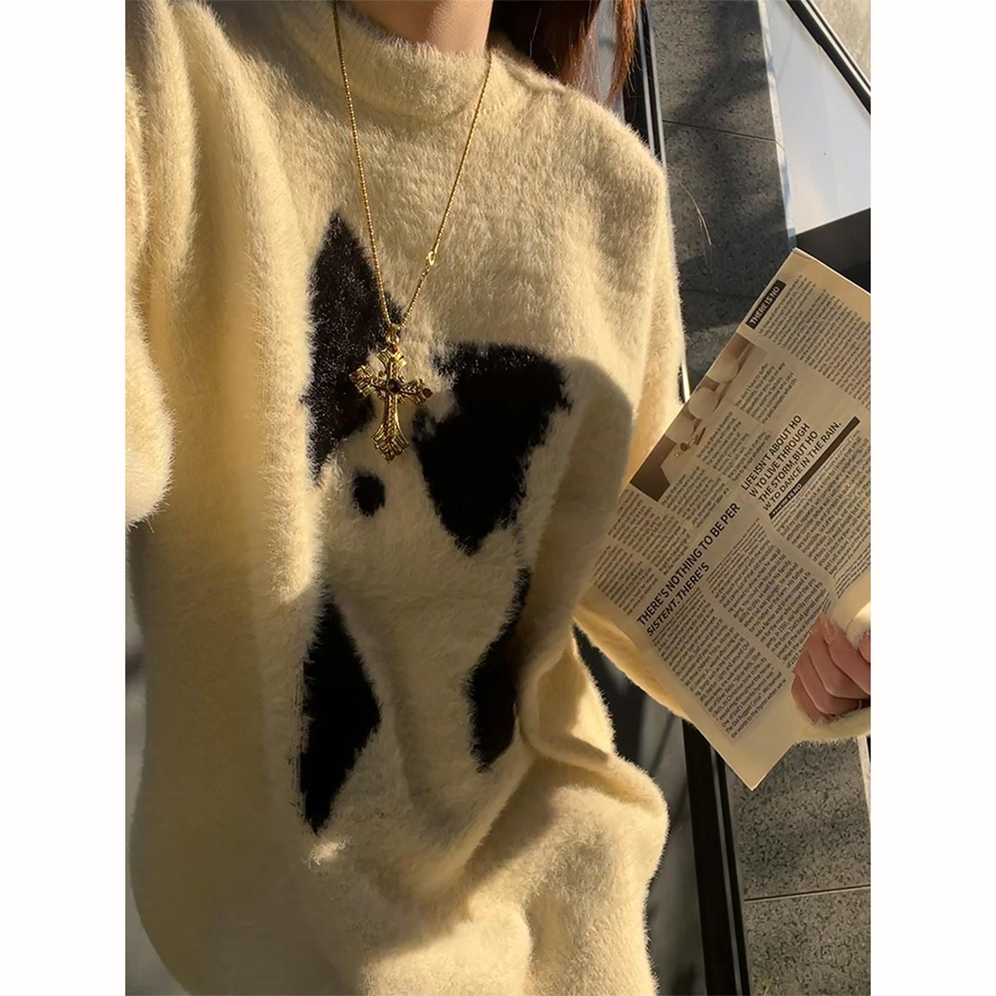 海马毛卡通小狗套头毛衣男女秋冬