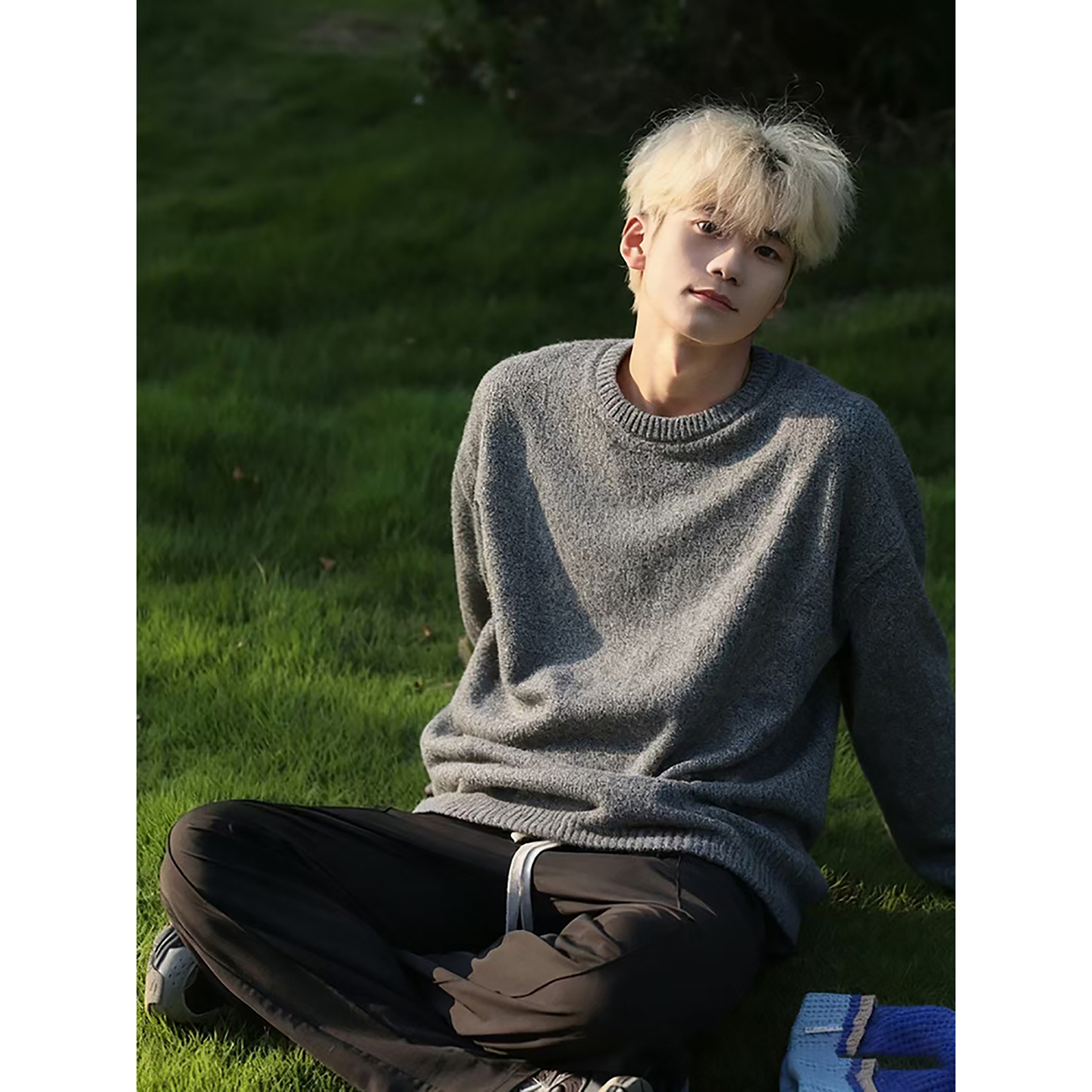 cleanfit浅灰色圆领毛衣男秋冬季