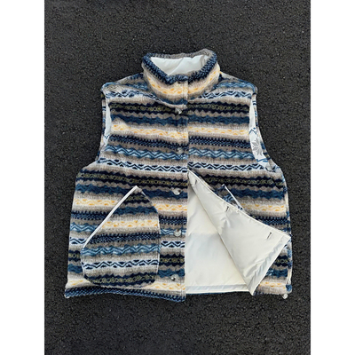 双面穿费尔岛棉服马甲男冬季加厚