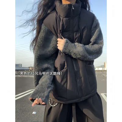 黑色无袖工装羽绒马甲男冬季外套