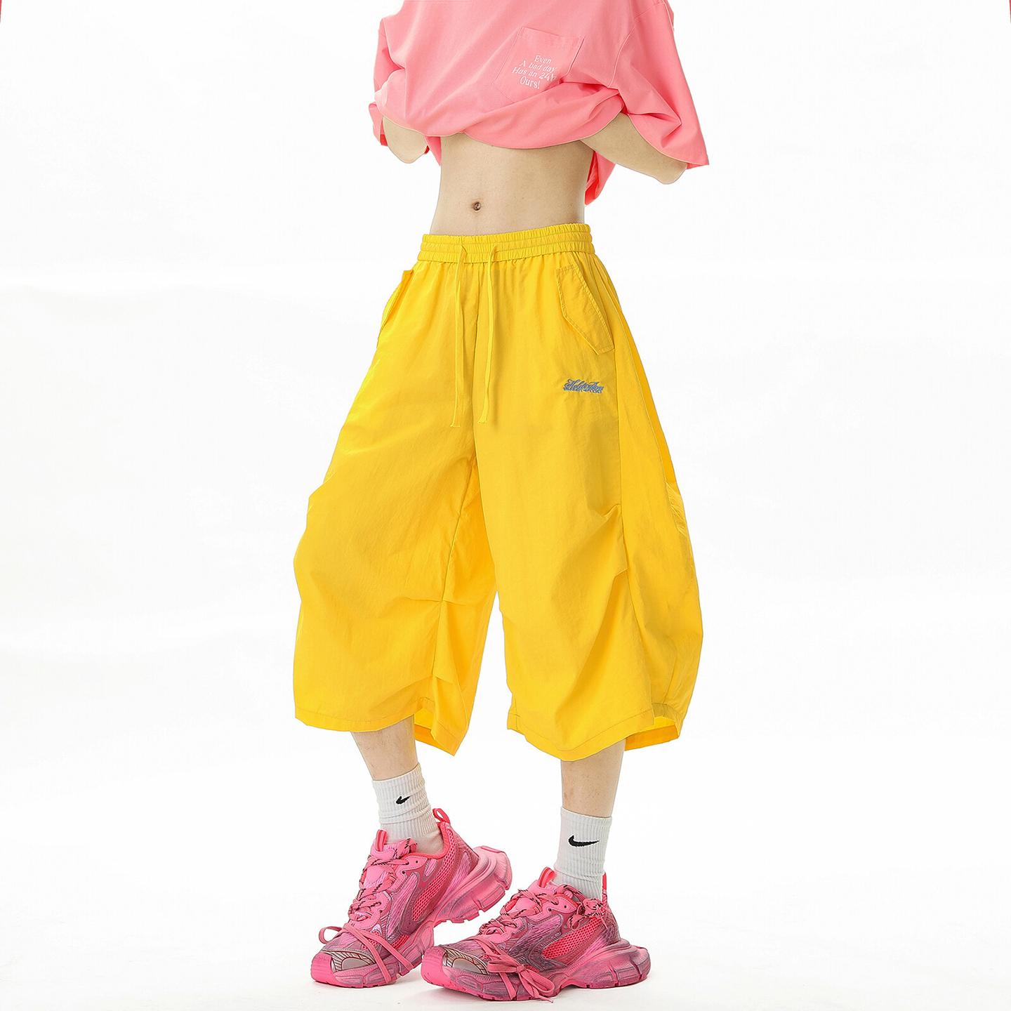 多巴胺黄色七分短袖男夏季hiphop