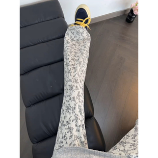 小香风满印提花牛仔裤男款oversize美式裤子小众设计感直筒微喇裤