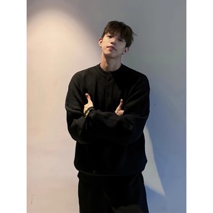 黑色正肩亨利领毛衣男秋冬韩系穿搭内搭针织衫 卫衣 高级感痞帅长袖