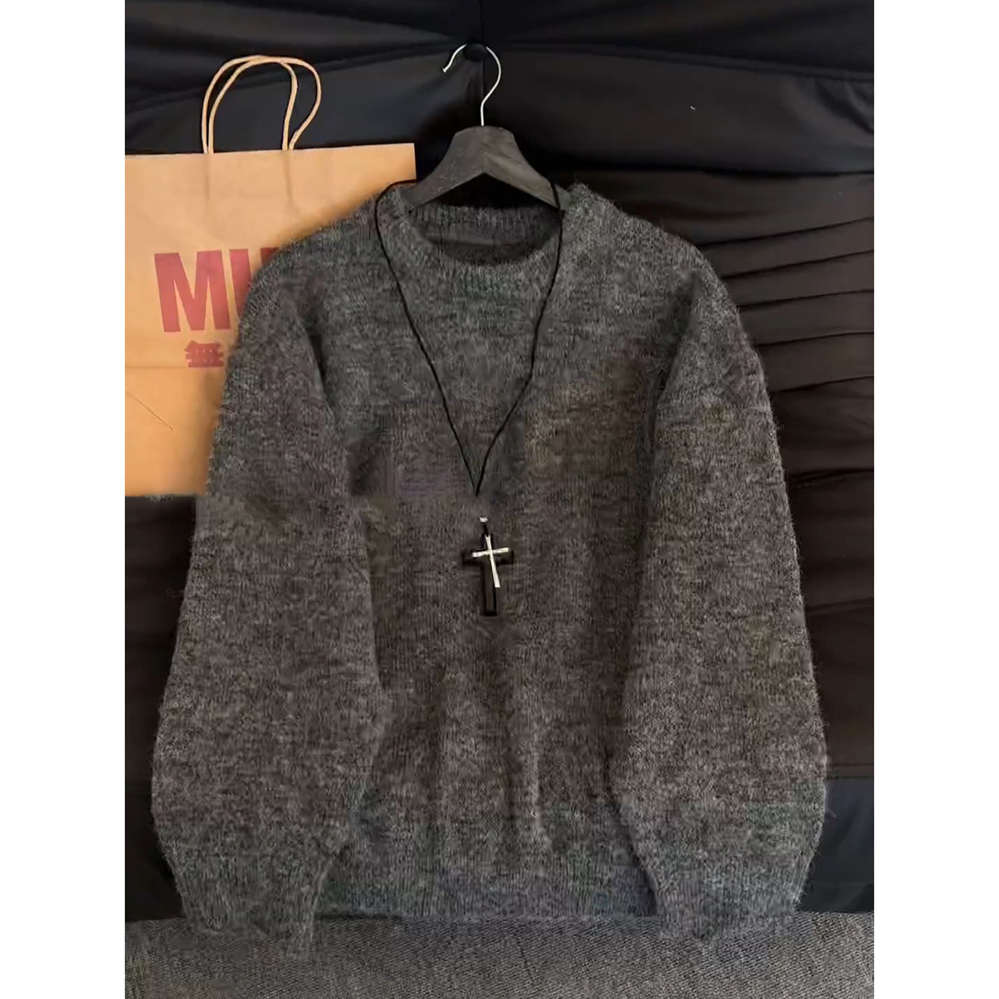 美式复古慵懒风圆领卫衣秋冬小个子男生穿搭毛衣老钱风百搭针织衫,男装,针织衫/毛衣,淘宝优惠券,粉丝福利购,淘宝优惠卷