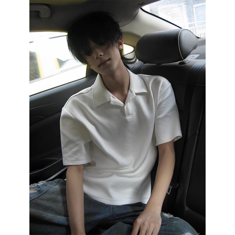 白色珠地棉网眼polo衫短袖男款