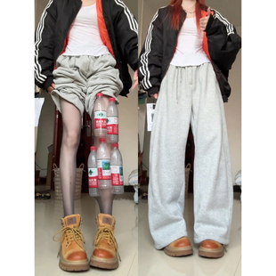 白花灰加绒弯刀卫裤男女秋冬美式重磅微喇裤子垂感直筒显瘦运动裤