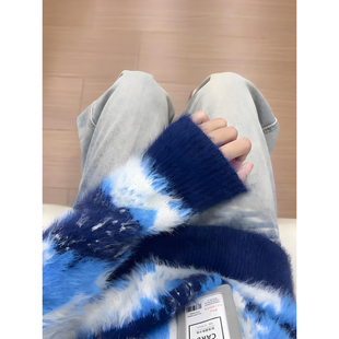 慵懒松弛感毛线衣 复古软糯针织衫 费尔岛扎染蓝色毛衣男款 秋冬美式